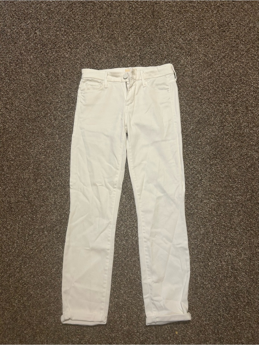 MOTHER 24 High Waisted Looker Crop Sleeping Beauty Classic White Rolled Pants